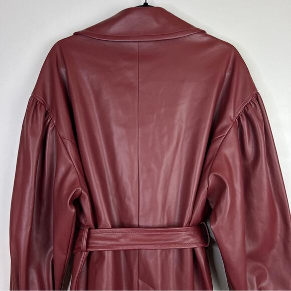 NWOT Zara Blogger Maroon Faux Leather Belted Oversized Blazer Jacket. - Picture 8 of 11